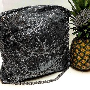 Big Buddha Dark Silver Sequin Handbag